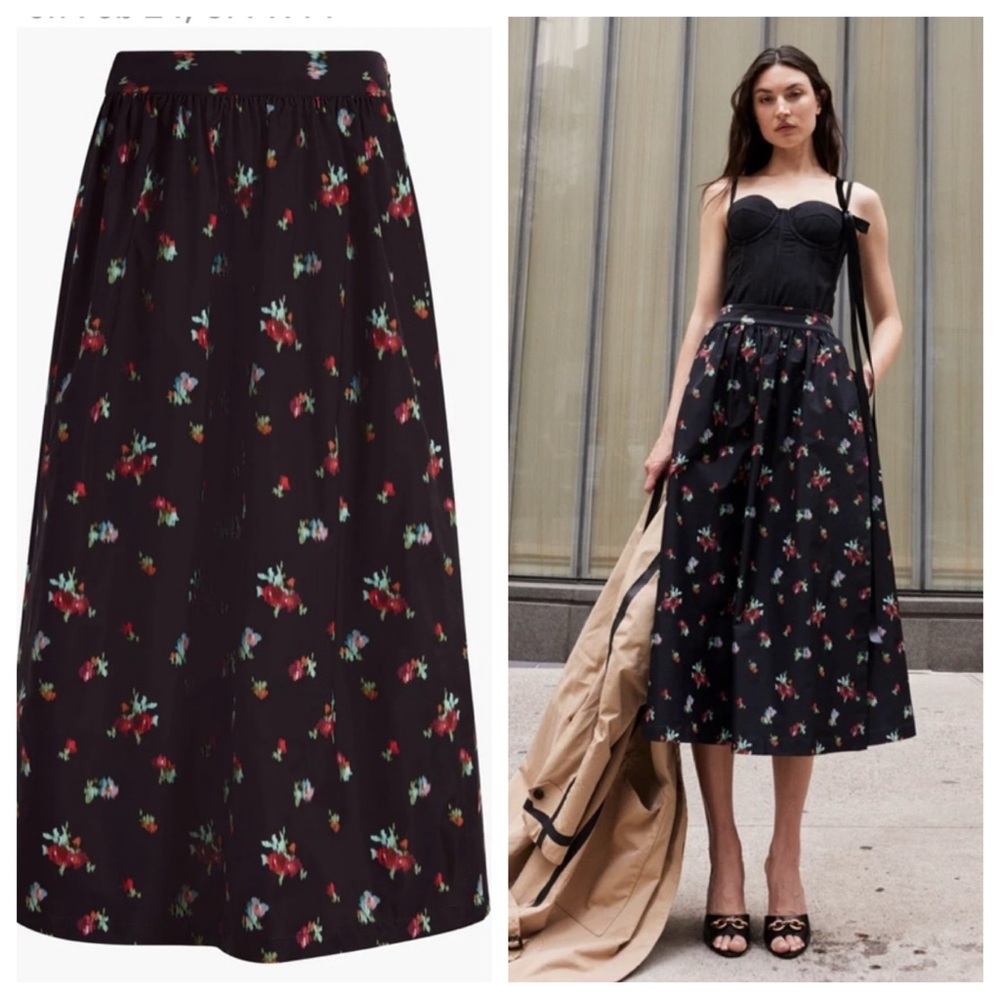 NWT! Hill House The Krista Skirt - Black Ikat Floral Taffeta - needs zipper